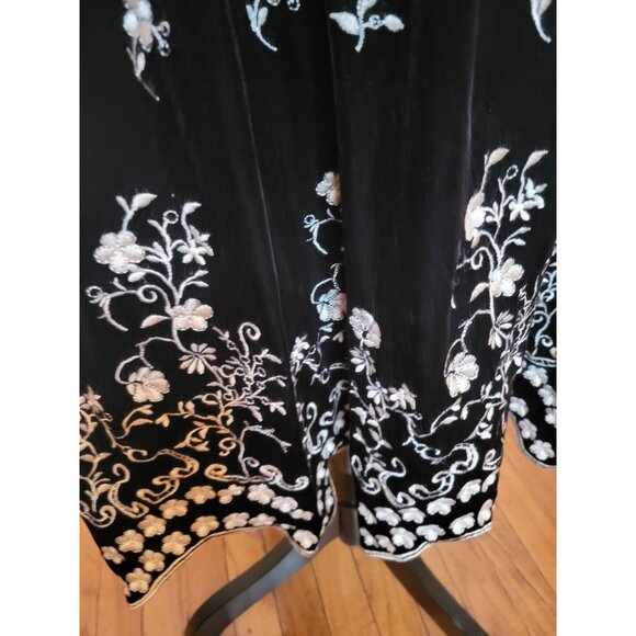 Black Velvet Embroidered  Midi Skirt Dress Barn M Party Glam Whimsygoth Cottage - Picture 6 of 7